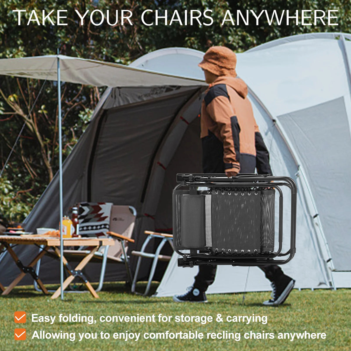 JHK Zero Gravity Outdoor Recliner With Cup Holder And Pillow