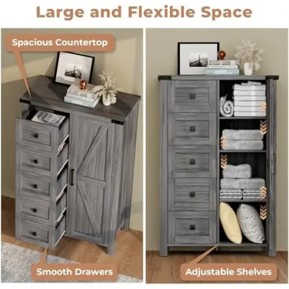 Farmhouse Style Barn Door Storage Cabinet For Bedroom Organization