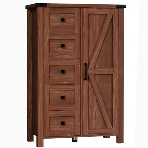 Farmhouse Style Barn Door Storage Cabinet For Bedroom Organization