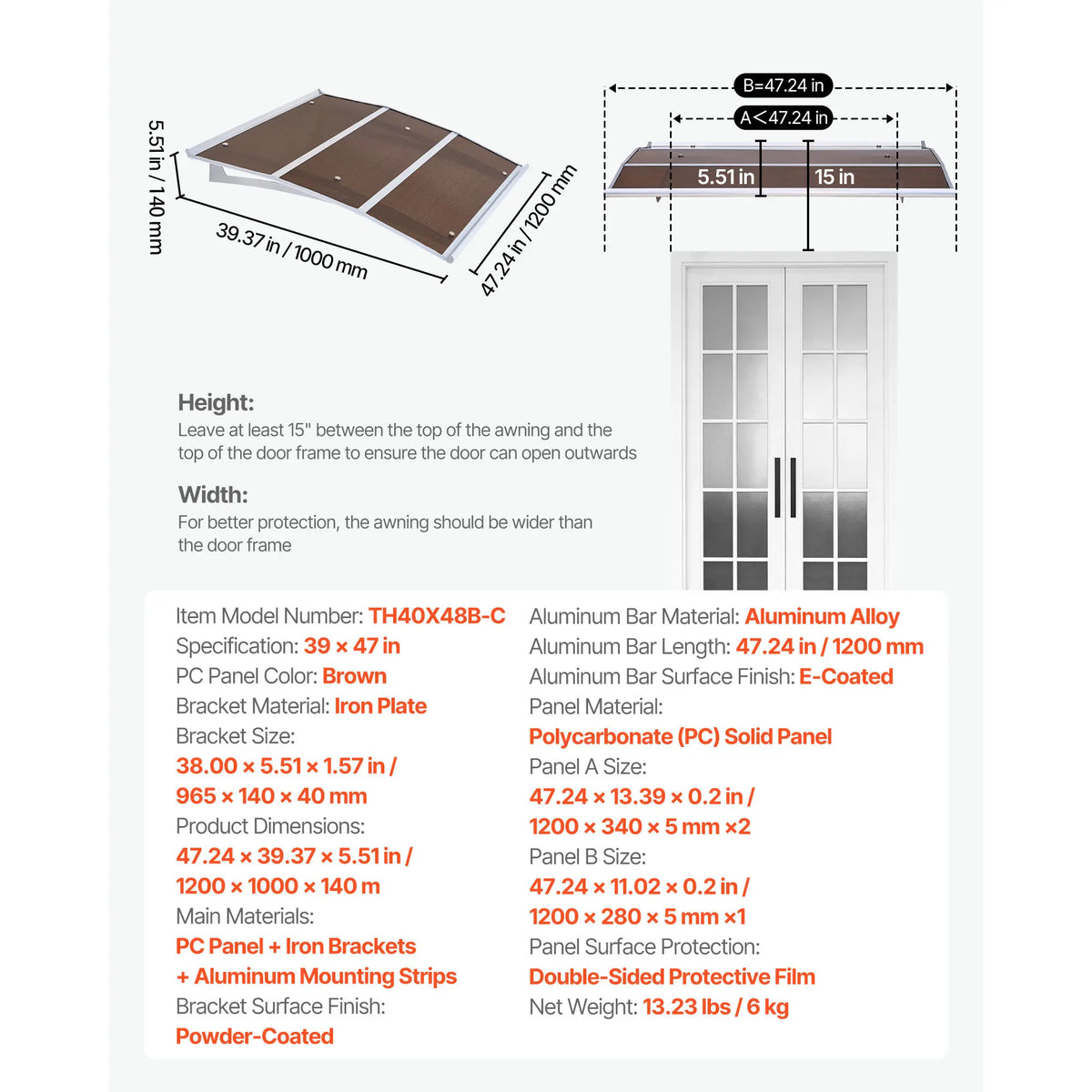 Succebuy Polycarbonate Door Canopy Abs Bracket Rain Shield
