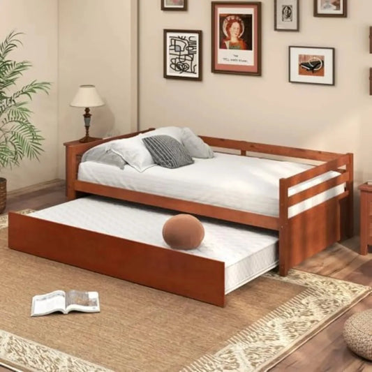 Mid Century Modern Daybed With Trundle And Wood Slat Support