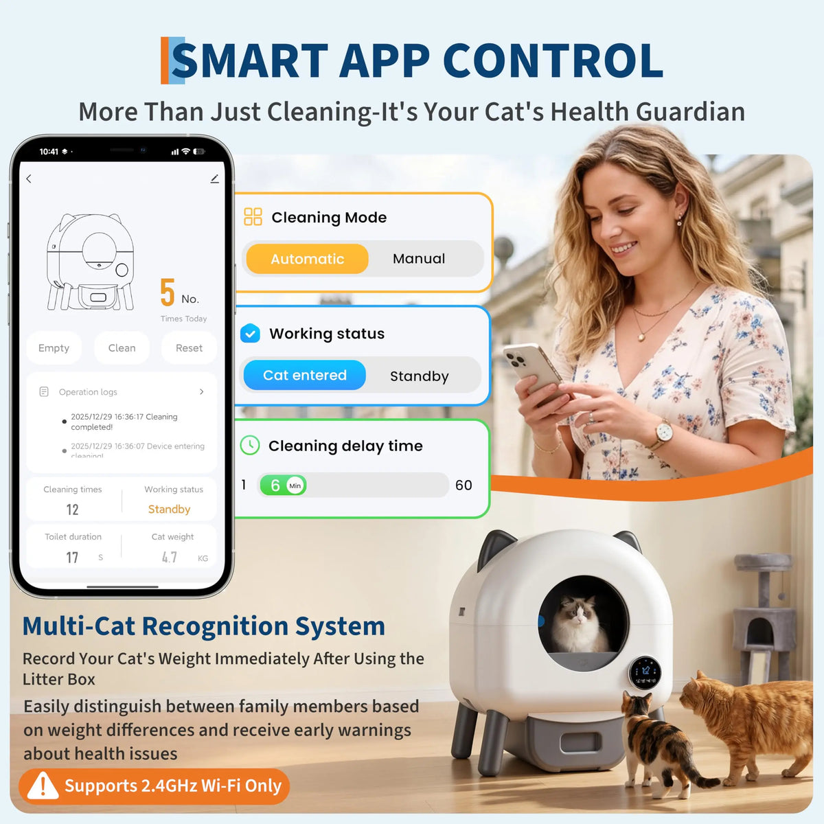 HiMiss Automatic Self Cleaning Cat Litter Box App Odor Control