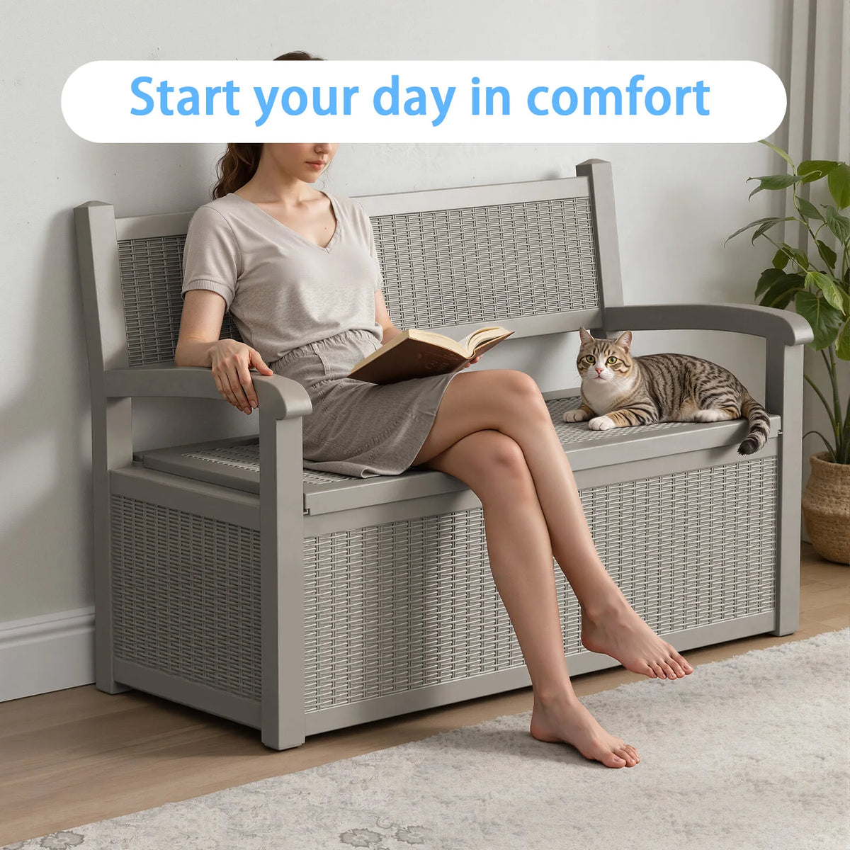 Weatherproof Rattan Look Outdoor Storage Bench Patio