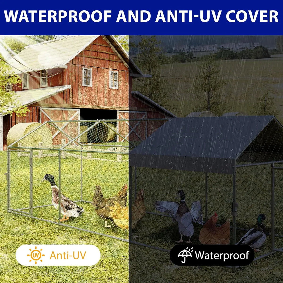 HiMISS Portable Metal Chicken Coop With Waterproof Run Cover