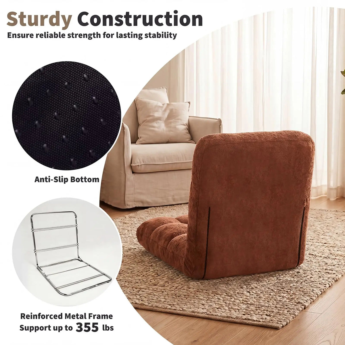 HiMISS Adjustable Floor Chair With Back Support And Foldable Design