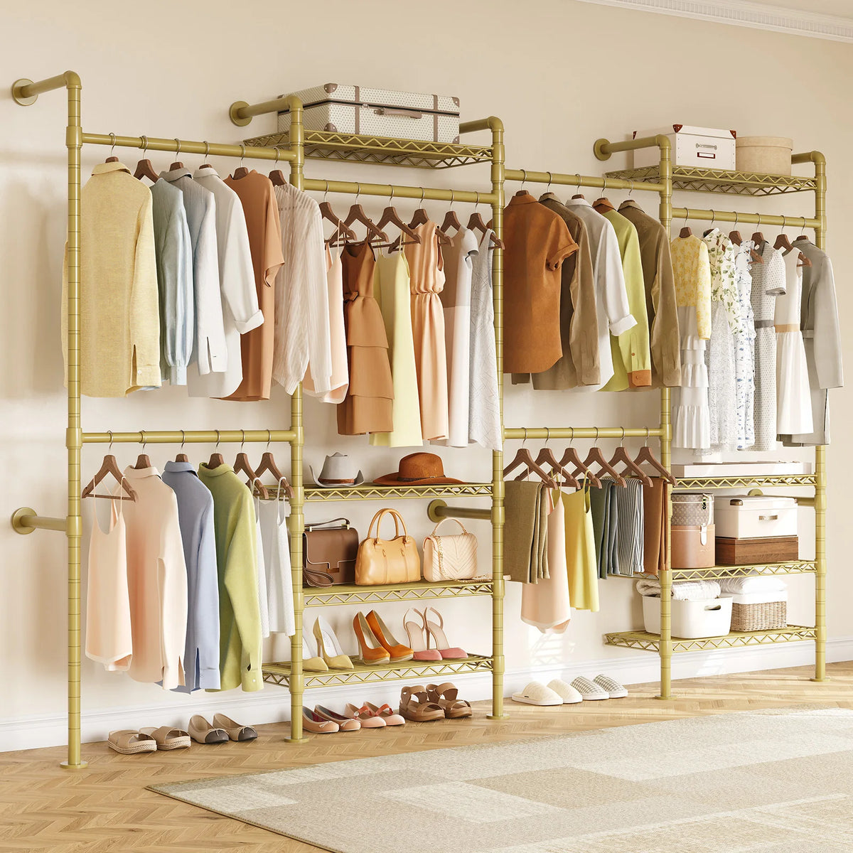 Onbrill Wall Mounted Industrial Pipe Clothes Rack Expandable Metal Rods