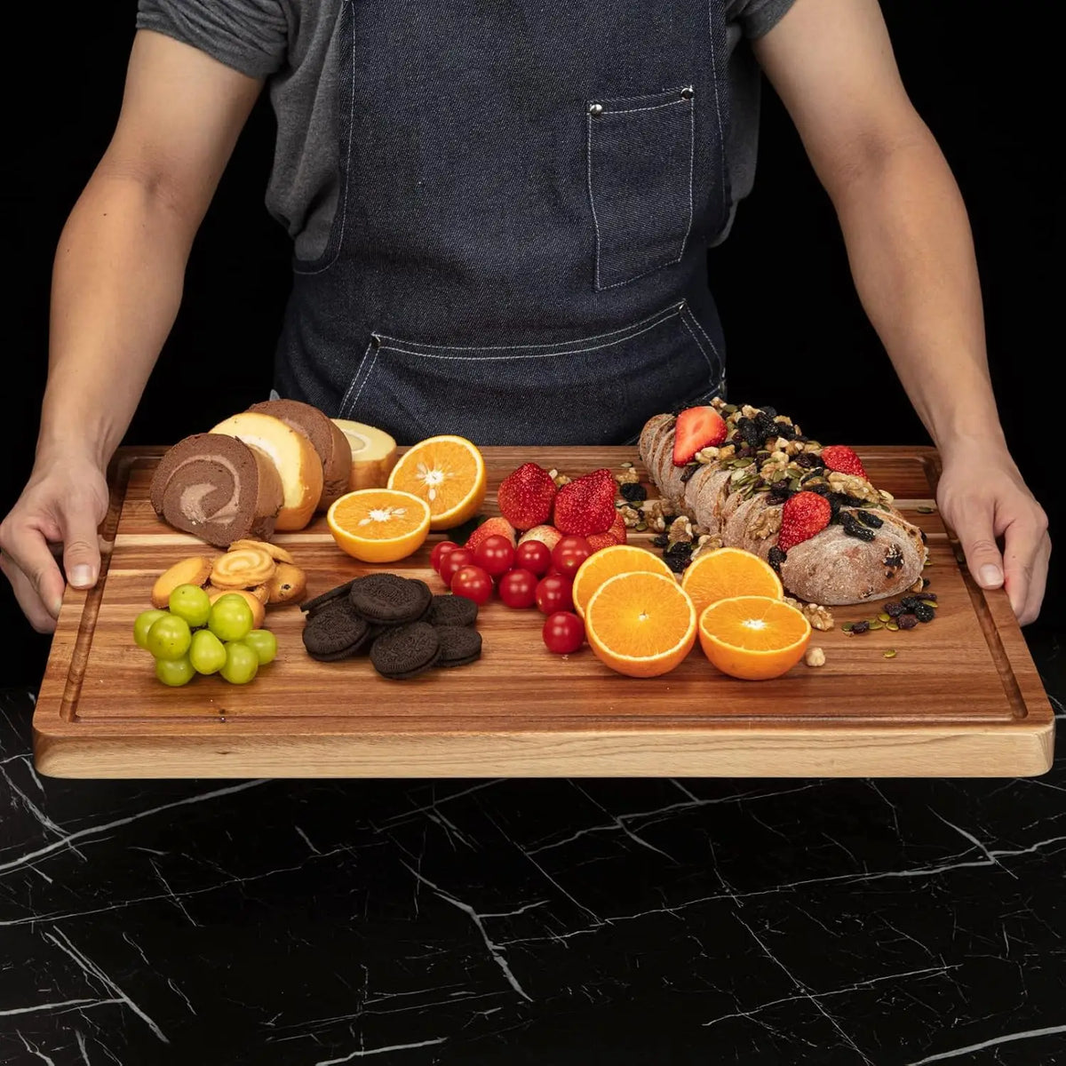 Twister.Ck Acacia Wood Cutting Board Thick Butcher Block With Handles