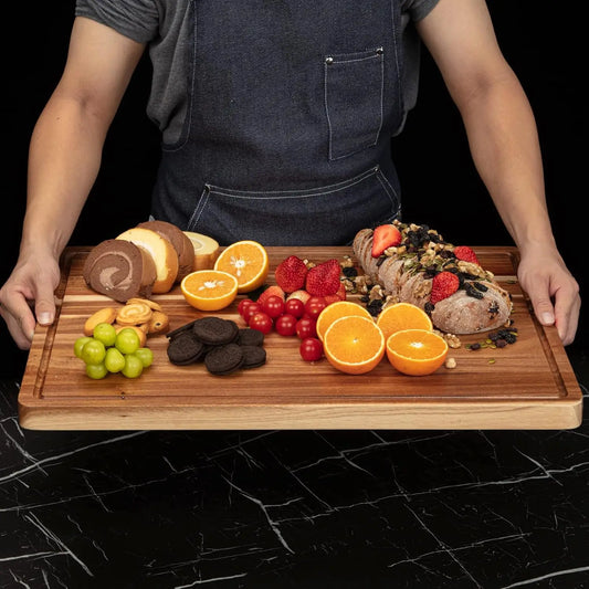 Twister.Ck Acacia Wood Cutting Board Thick Butcher Block With Handles