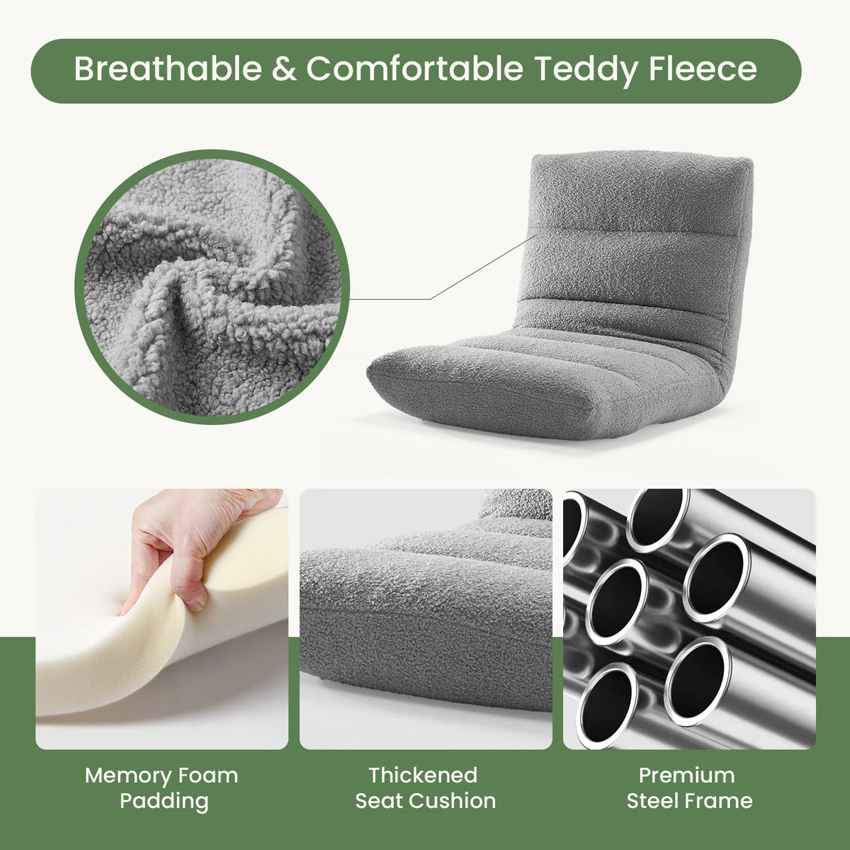 JHK Foldable Floor Chair Featuring Supportive Backrest and Teddy Velvet