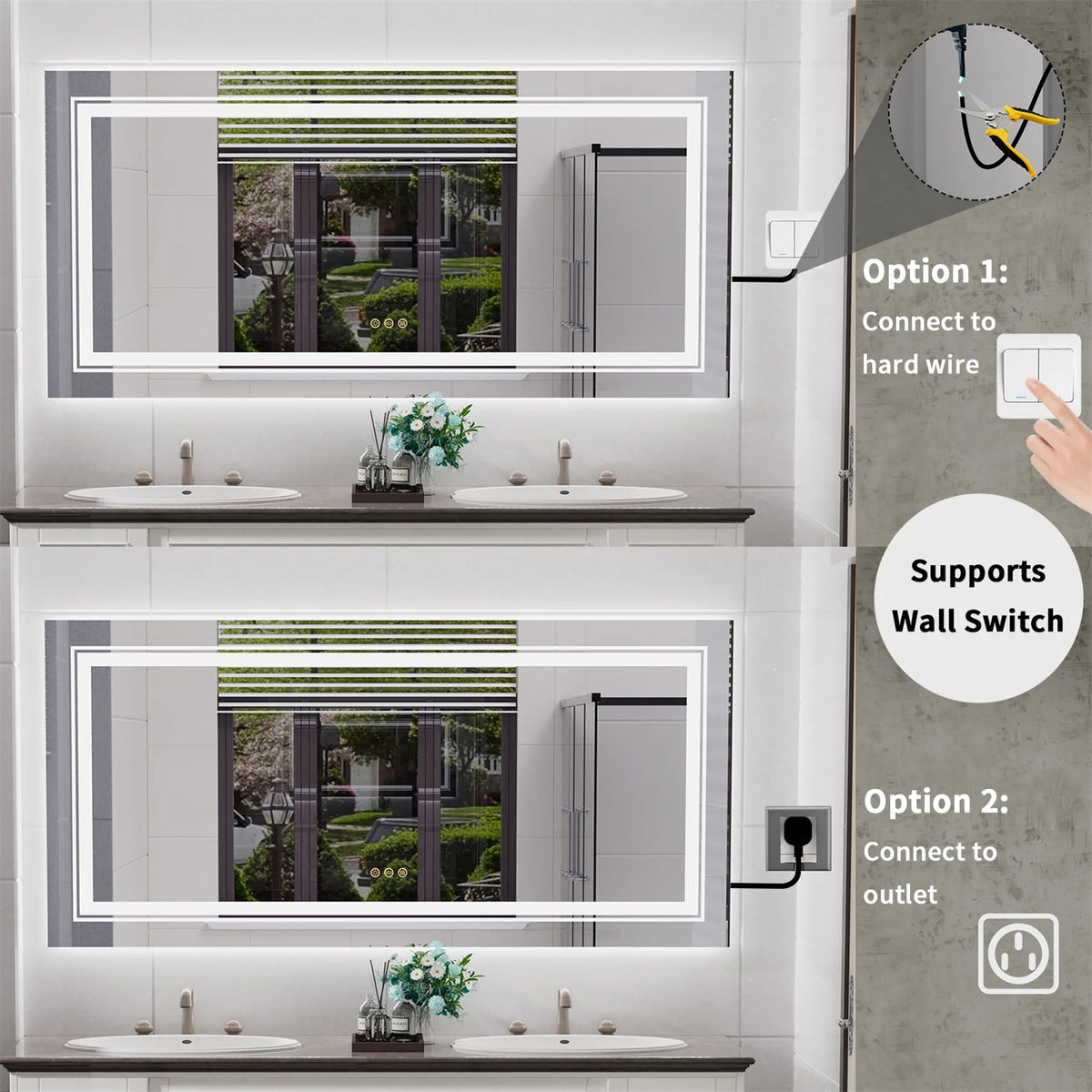 LED Bathroom Mirror With Anti Fog And Dimmable Touch Controls