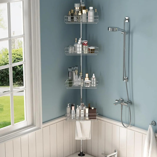 Four Layer Corner Shower Storage Rack With Durable Tension Pole