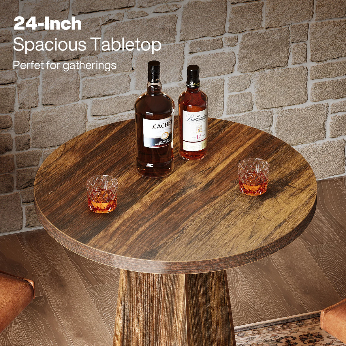 Tribesigns Round Commercial Wood Bar Table With Metal Footrest