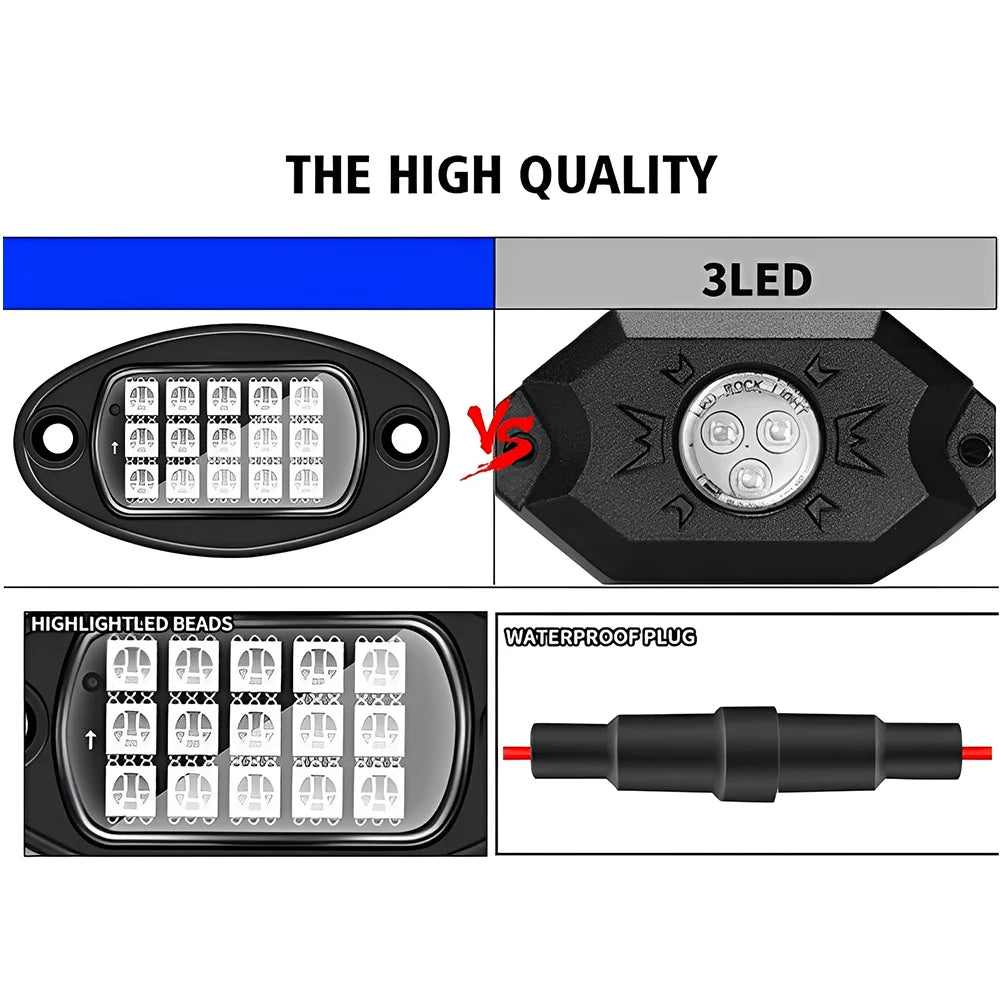 Universal RGB Car LED Rock Lights With App Music Mode