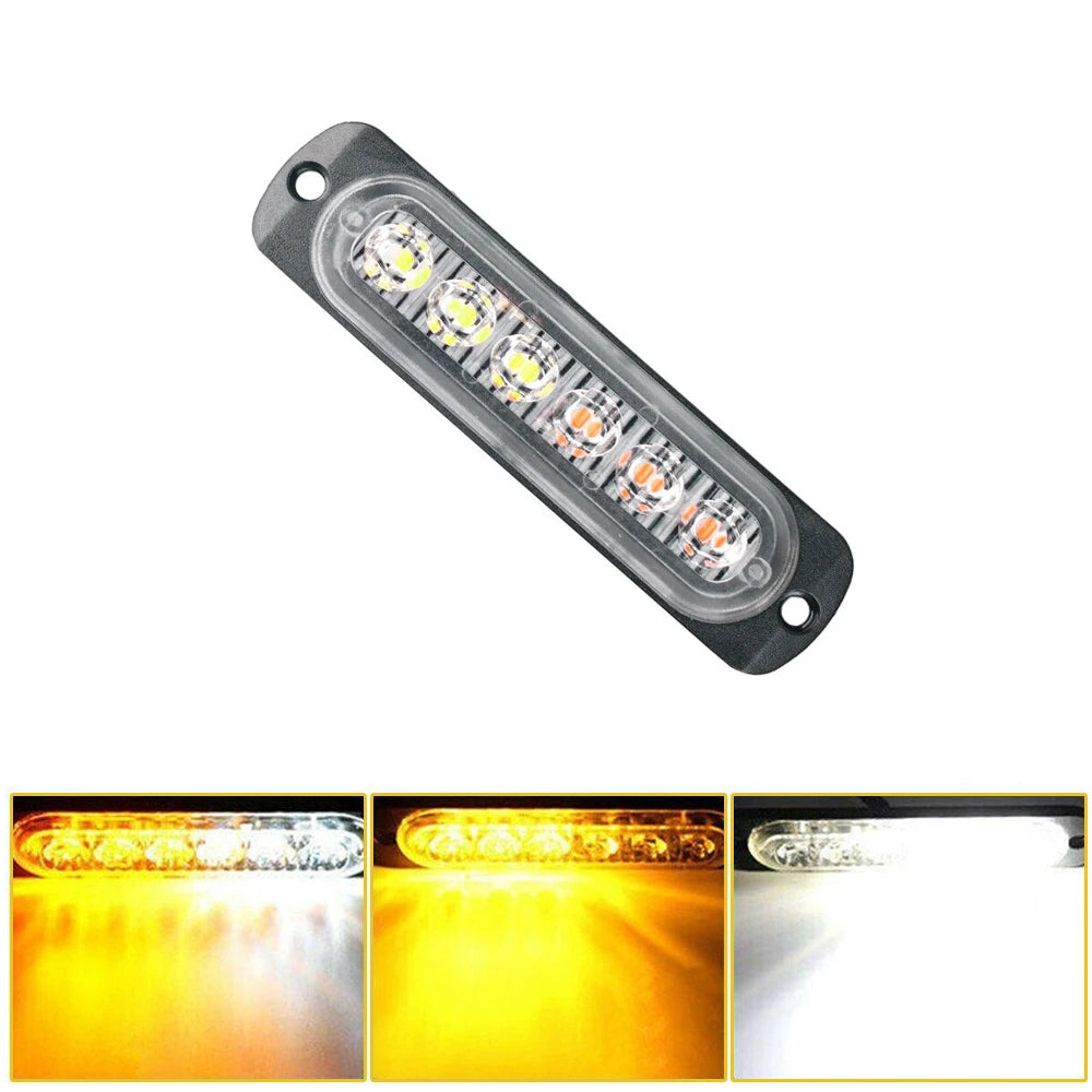 8Pc Amber White 6 Led Car Truck Emergency Hazard Flash Strobe Light