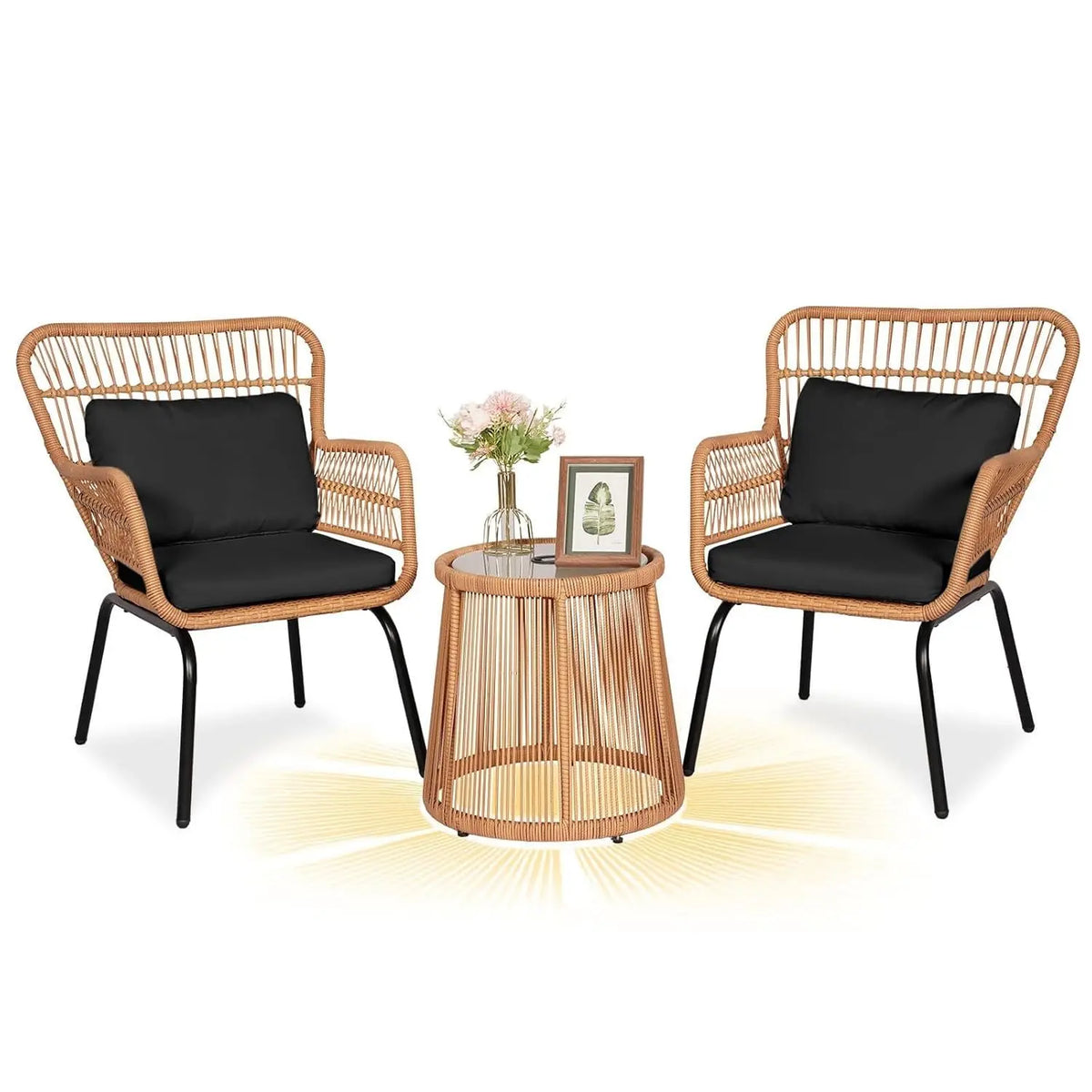 Modern Wicker Rattan Bistro Set For Outdoor Patio And Balcony