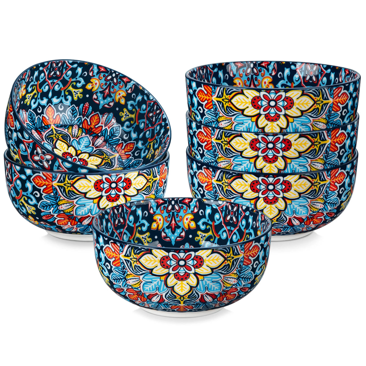MALACASA Ceramic Bowls Set With Bohemian Floral Pattern Design