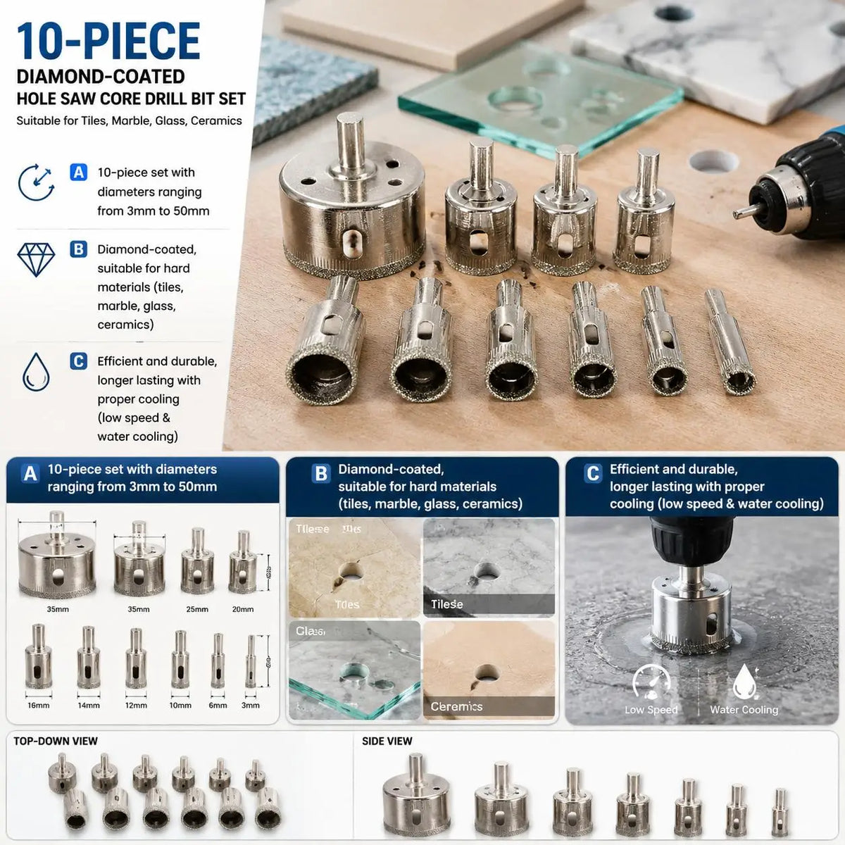 Premium Diamond Core Drill Bits For Tile And Glass