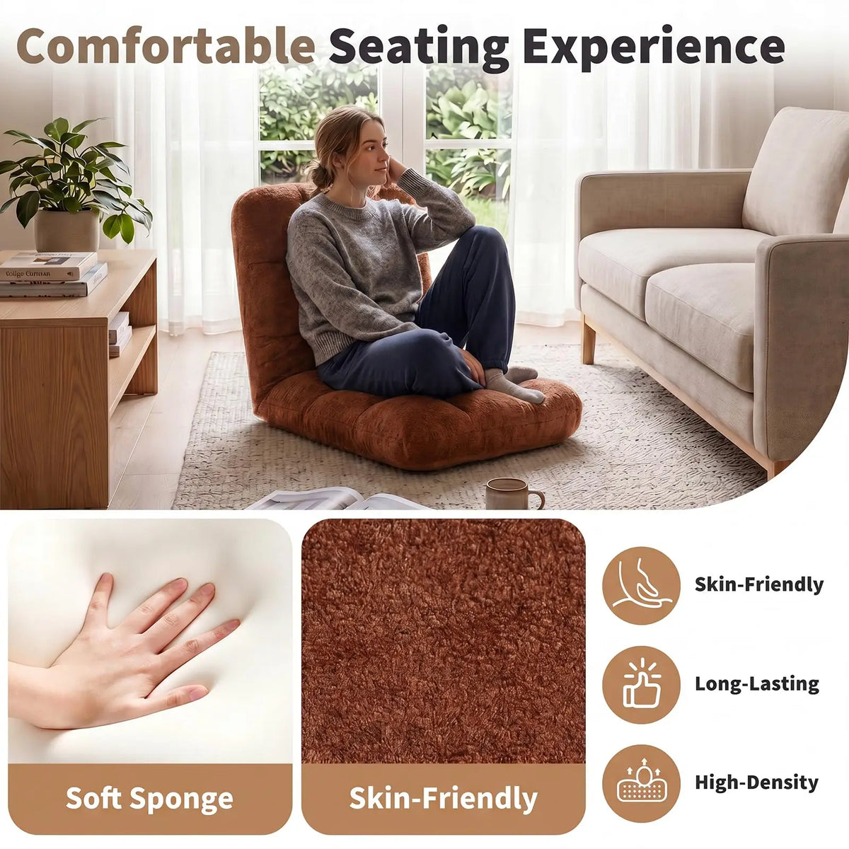 HiMISS Adjustable Floor Chair With Back Support And Foldable Design