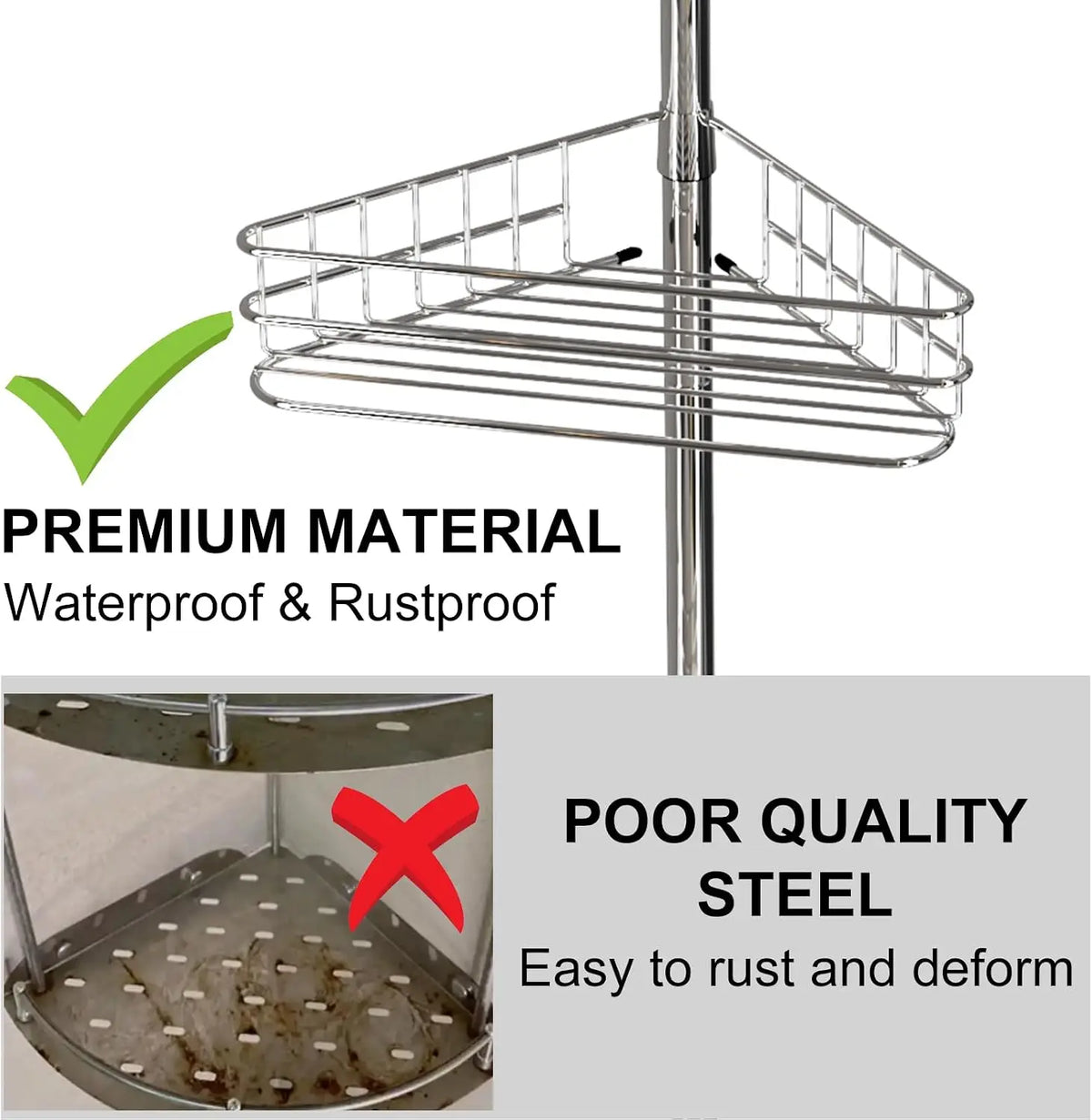 Four Layer Corner Shower Storage Rack With Durable Tension Pole