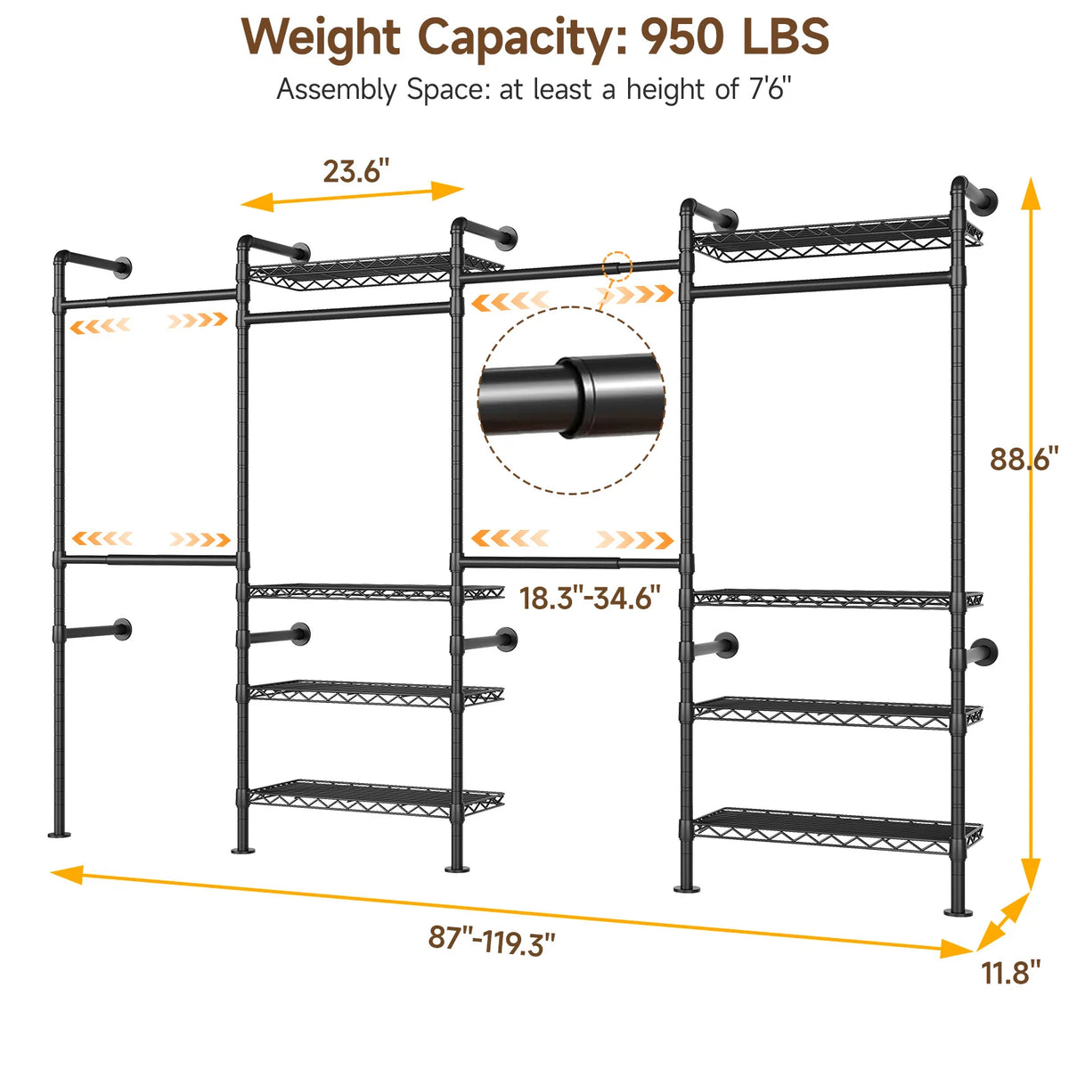 Onbrill Wall Mounted Industrial Pipe Clothes Rack Expandable Metal Rods