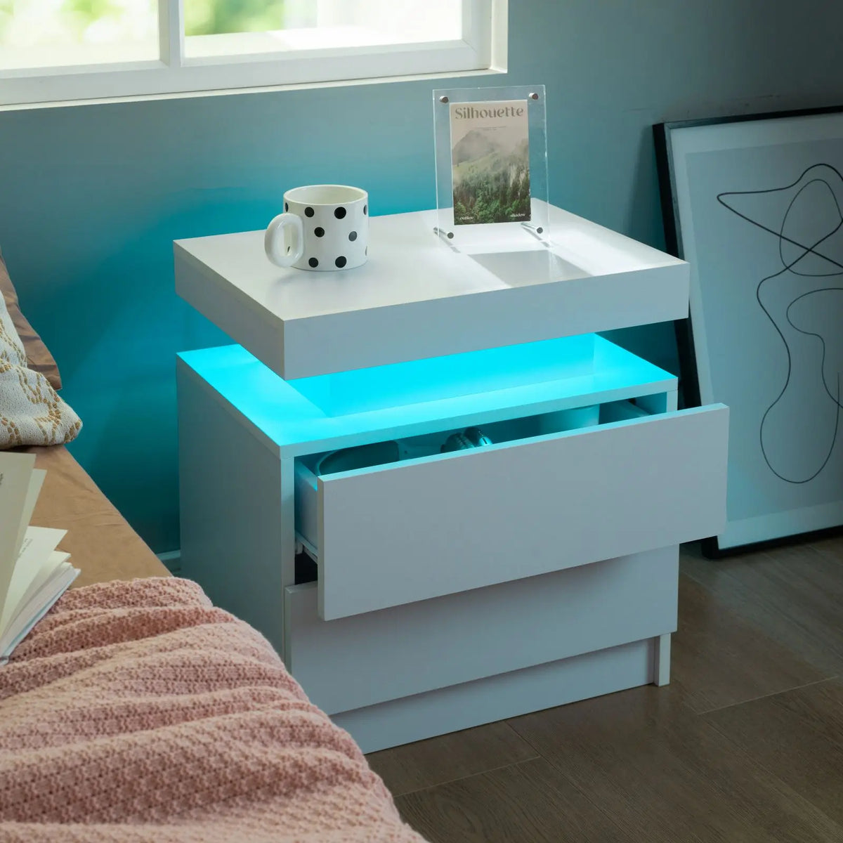Cubehom LED Nightstand Set With Drawers For Bedroom Modern Minimalist
