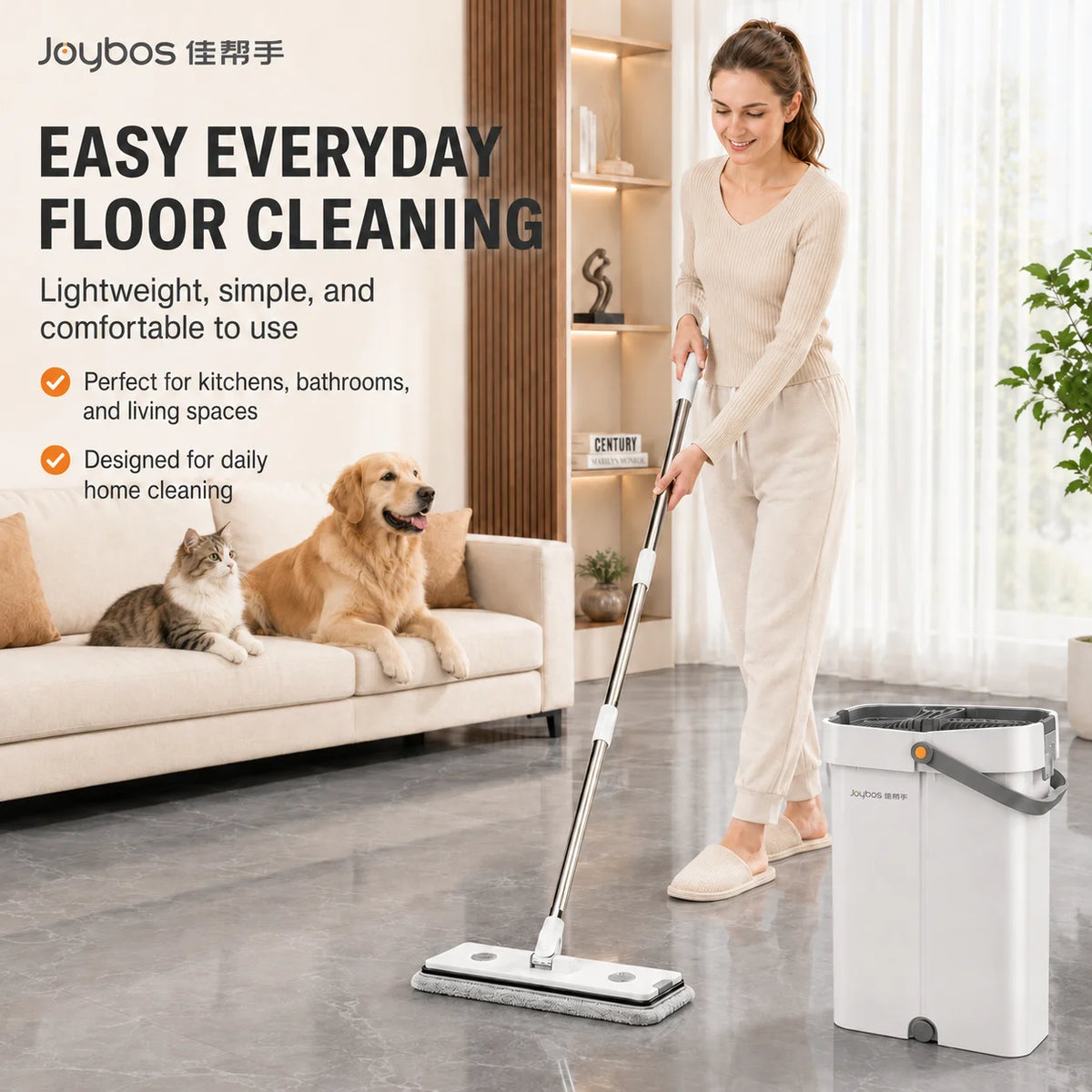 Joybos Flat Mop Bucket System Includes 2 Microfiber Cleaning Pads