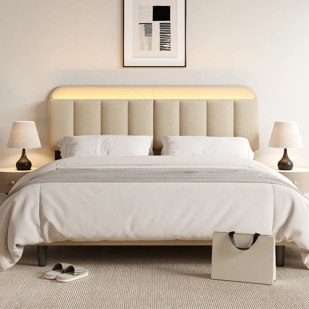 Onbrill Adjustable Headboard With Integrated RGB LED Storage Design