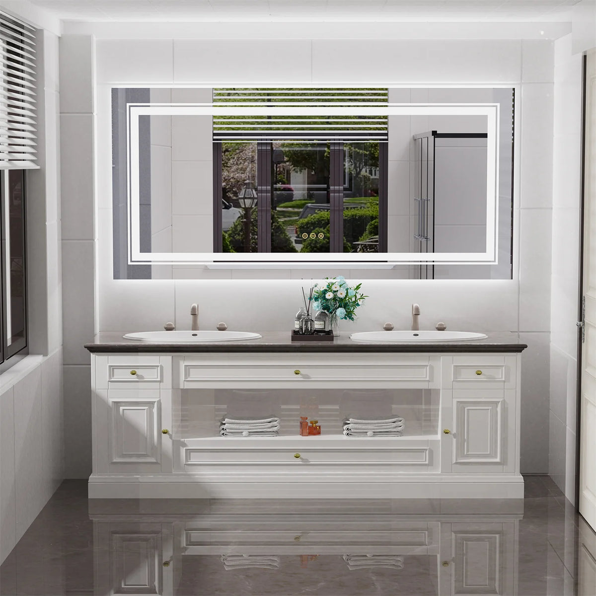 LED Bathroom Mirror With Anti Fog And Dimmable Touch Controls