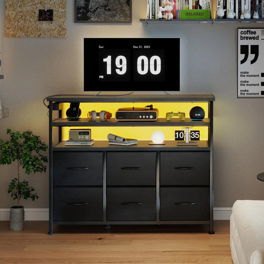 JHK TV Console With Six Fabric Drawers And Storage Shelf
