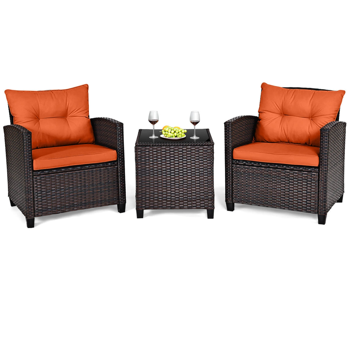 Homasis Outdoor Patio Rattan Conversation Sofa Set With Cushions