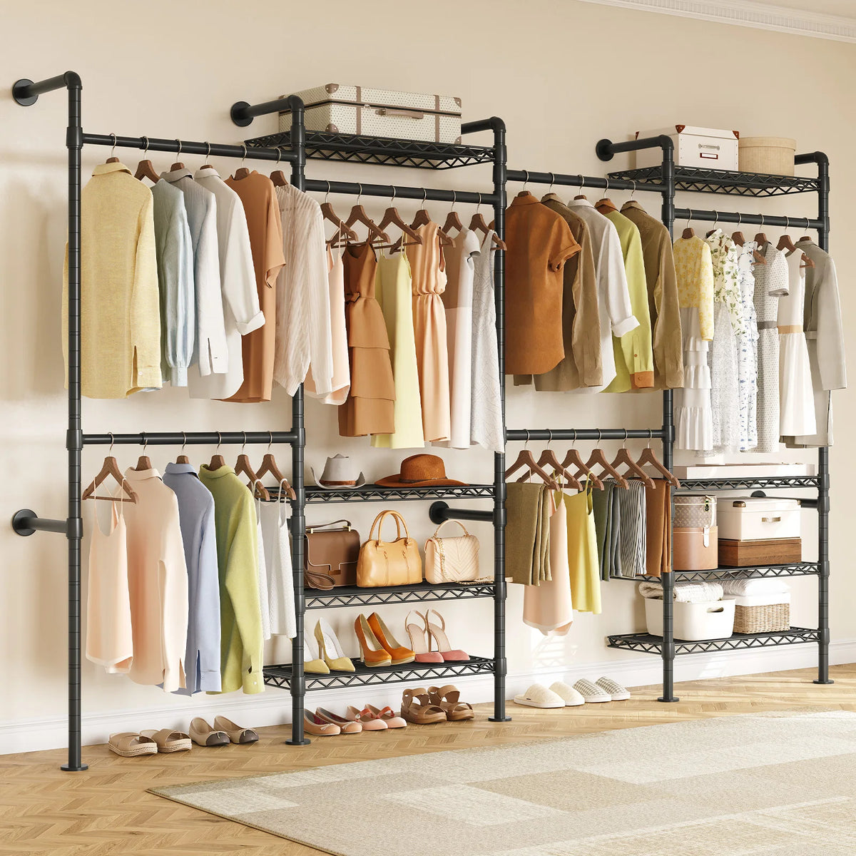Onbrill Wall Mounted Industrial Pipe Clothes Rack Expandable Metal Rods