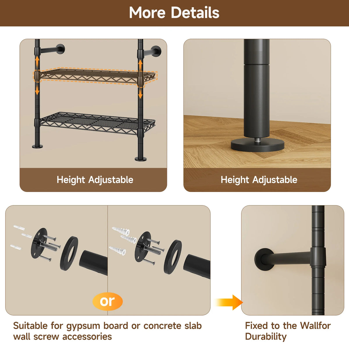 Onbrill Wall Mounted Industrial Pipe Clothes Rack Expandable Metal Rods