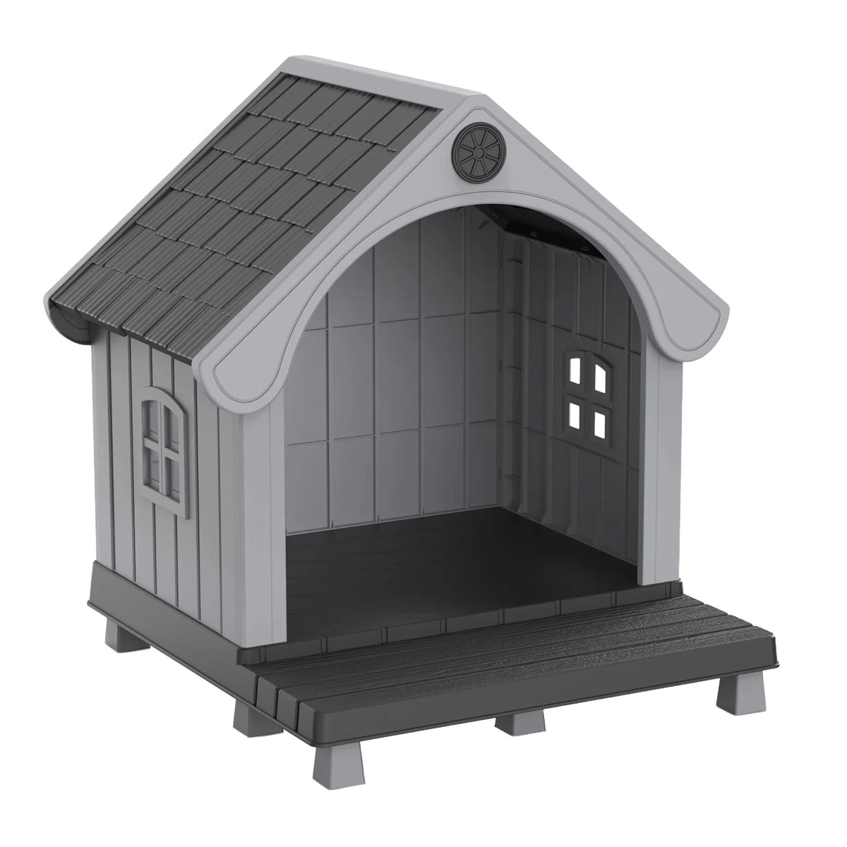 Elevated Resin Dog House Sloped Roof Weatherproof Outdoor Pet Shelter
