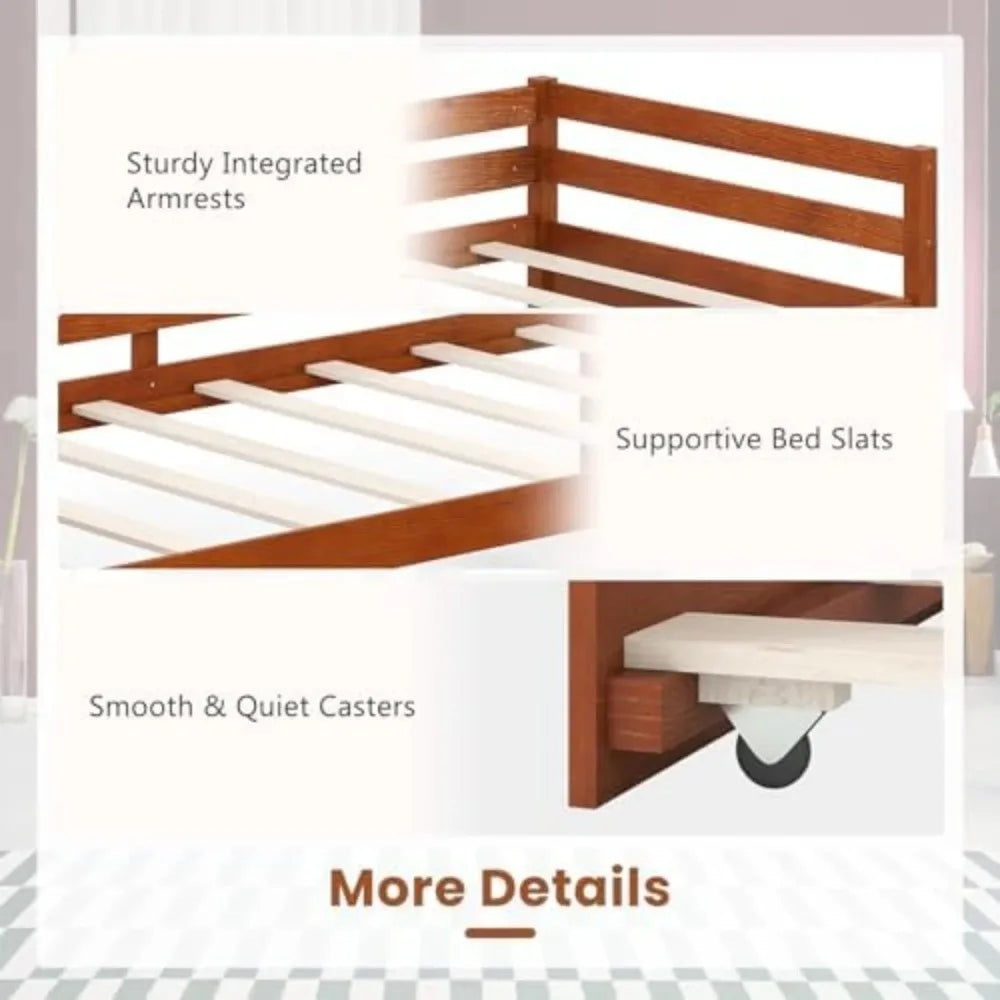 Mid Century Modern Daybed With Trundle And Wood Slat Support