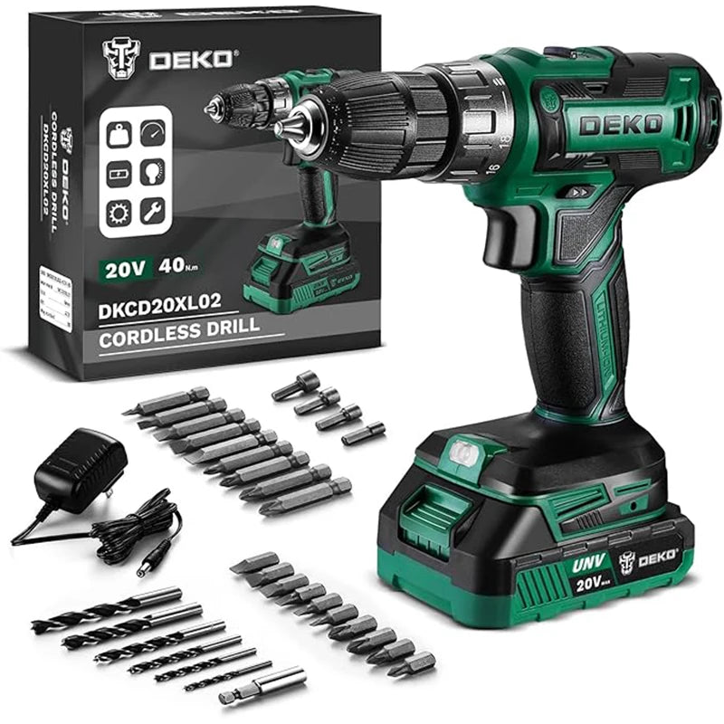 DEKO 20V Cordless Power Drill With Battery And Charger