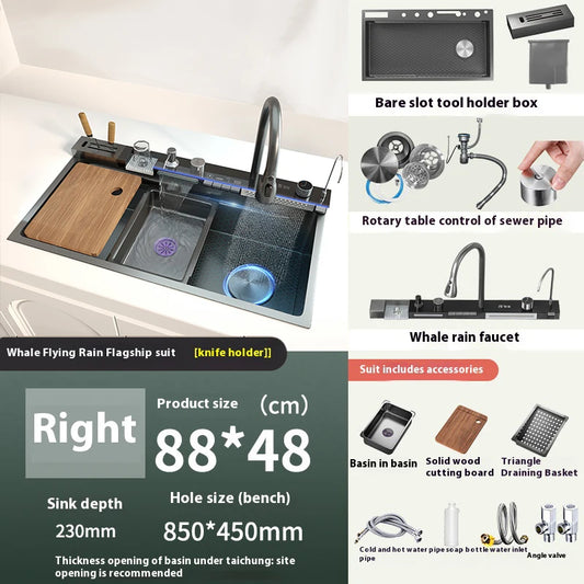 Telisiya Stainless Steel Waterfall Single Bowl Kitchen Sink Display