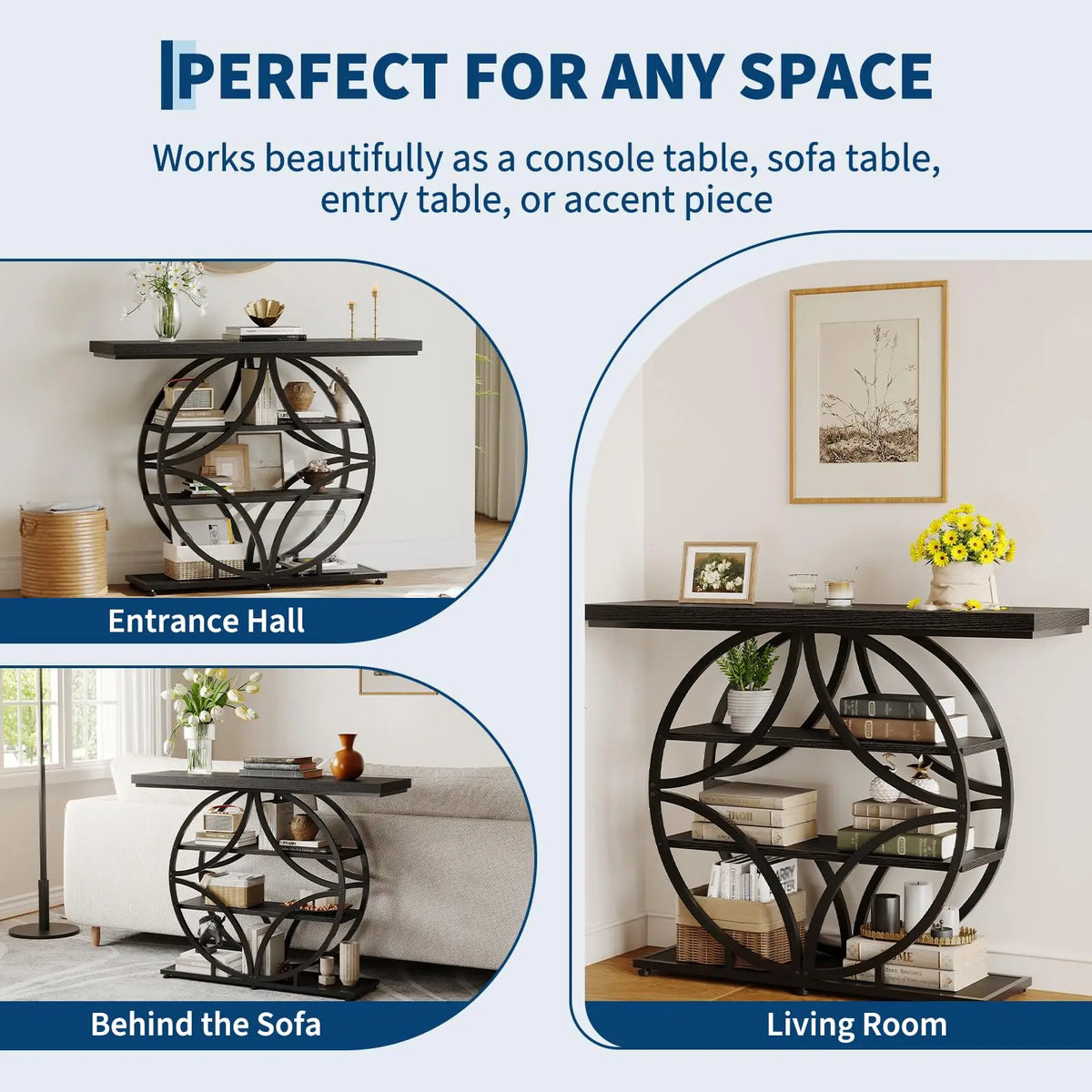 HiMiss Four Tier Narrow Entryway Modern Wooden Console Table