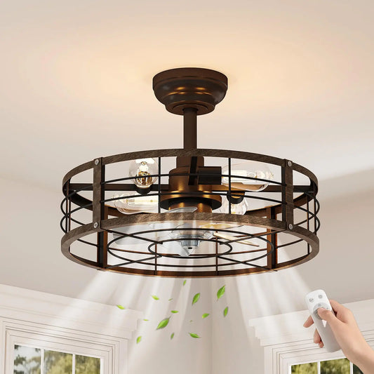 Adoolla 20 Inch Caged Flush Mount Ceiling Fan With Light And Remote
