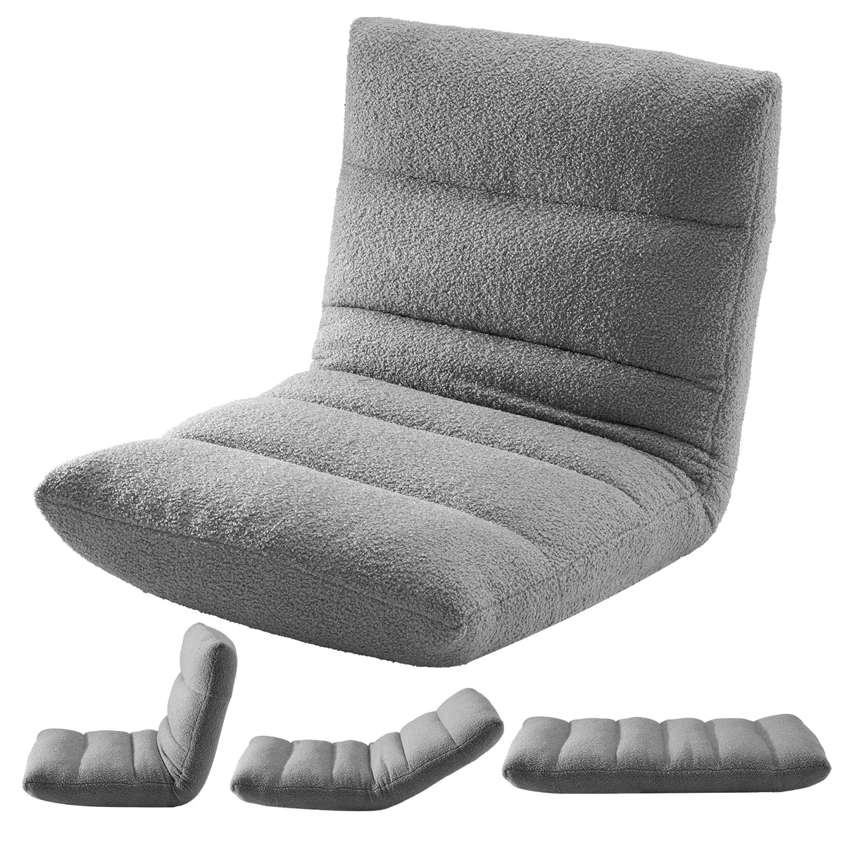 JHK Foldable Floor Chair Featuring Supportive Backrest and Teddy Velvet