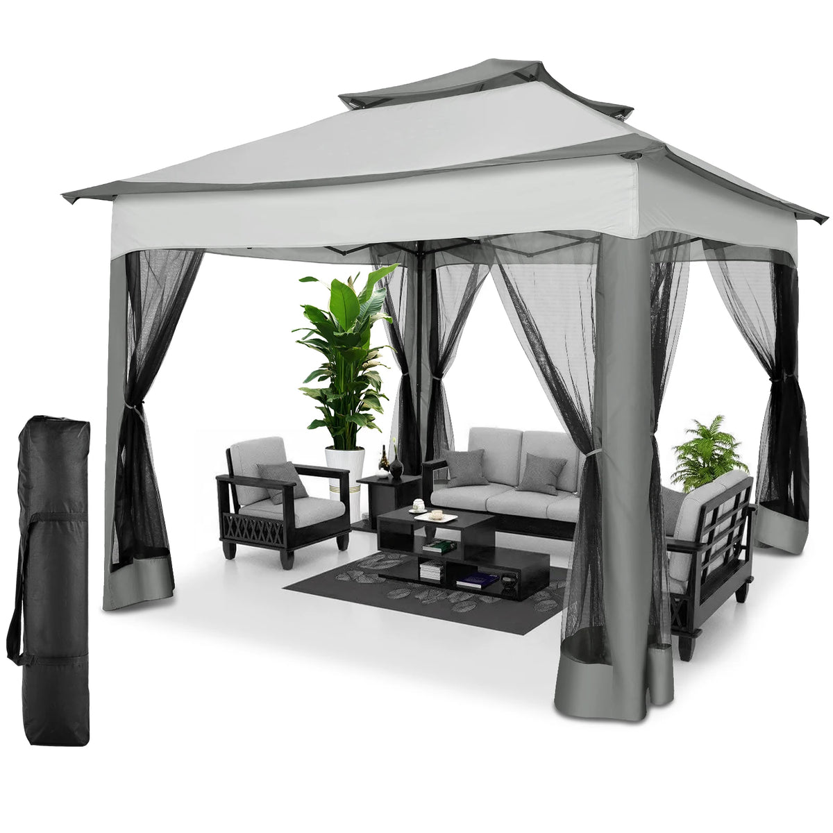 Tooluck Outdoor Pop Up Gazebo With Mosquito Netting And Ventilation