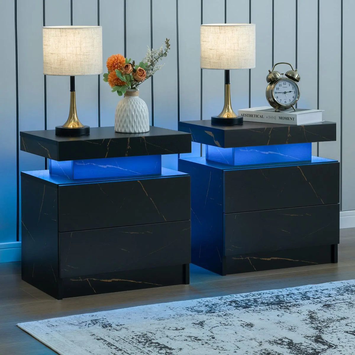Cubehom LED Nightstand Set With Drawers For Bedroom Modern Minimalist