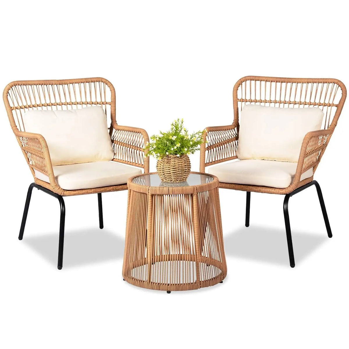 Modern Wicker Rattan Bistro Set For Outdoor Patio And Balcony