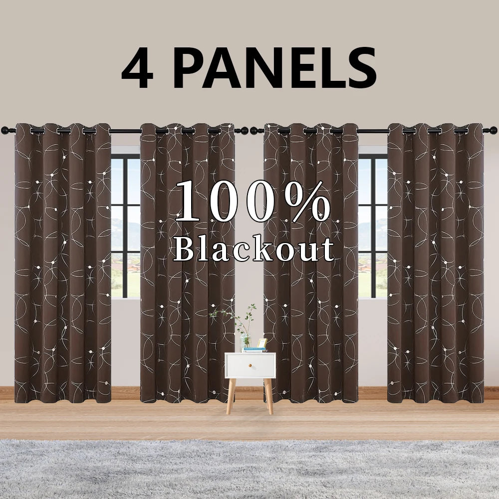 Polyester Thermal Blackout Curtains Grommet Printed Room Darkening For Bedroom