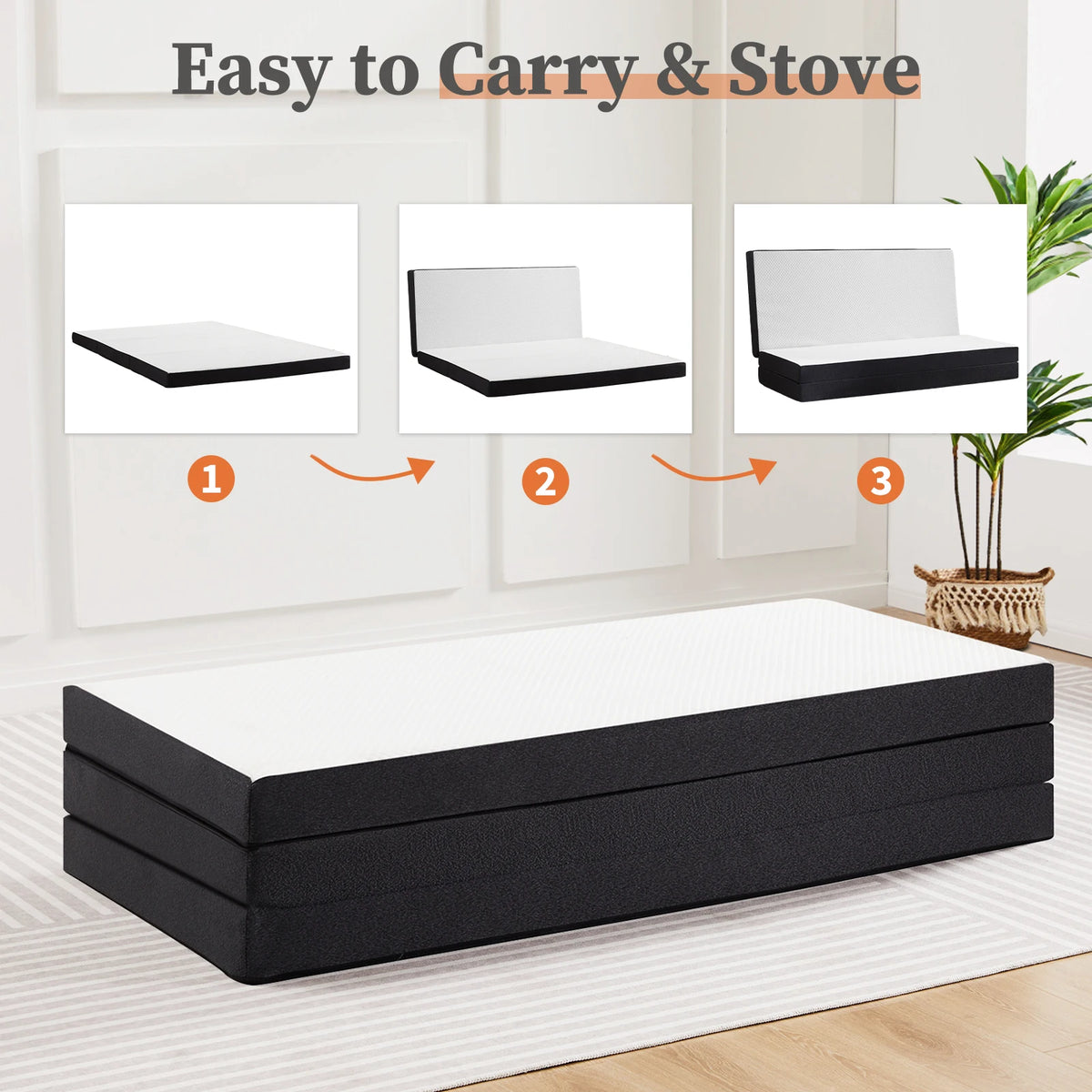 JHK Tri-Fold Memory Foam Mattress With Washable Cover CertiPUR-US Certified
