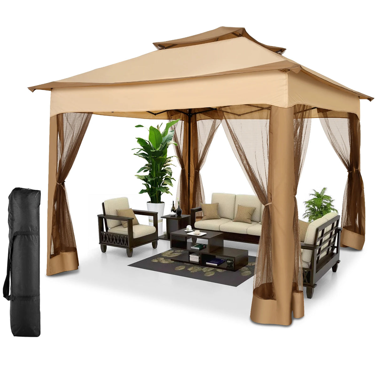 Tooluck Outdoor Pop Up Gazebo With Mosquito Netting And Ventilation