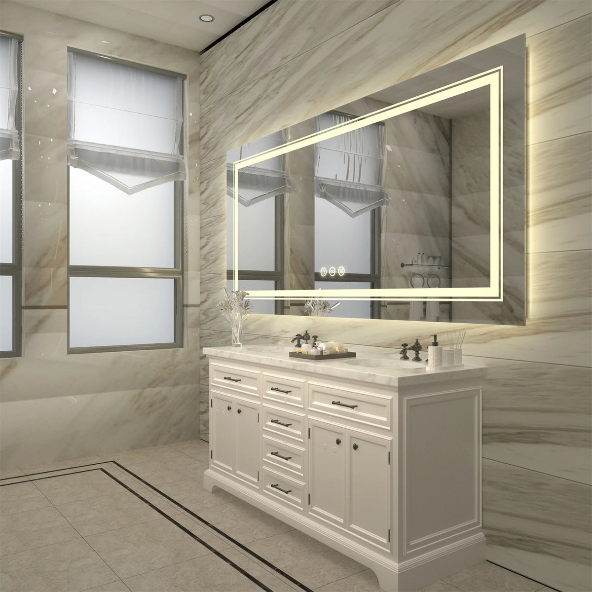 LED Bathroom Mirror With Anti Fog And Dimmable Touch Controls