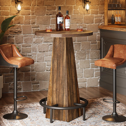 Tribesigns Round Commercial Wood Bar Table With Metal Footrest