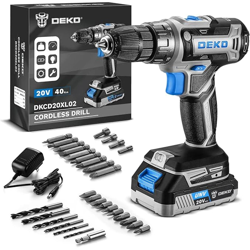 DEKO 20V Cordless Power Drill With Battery And Charger