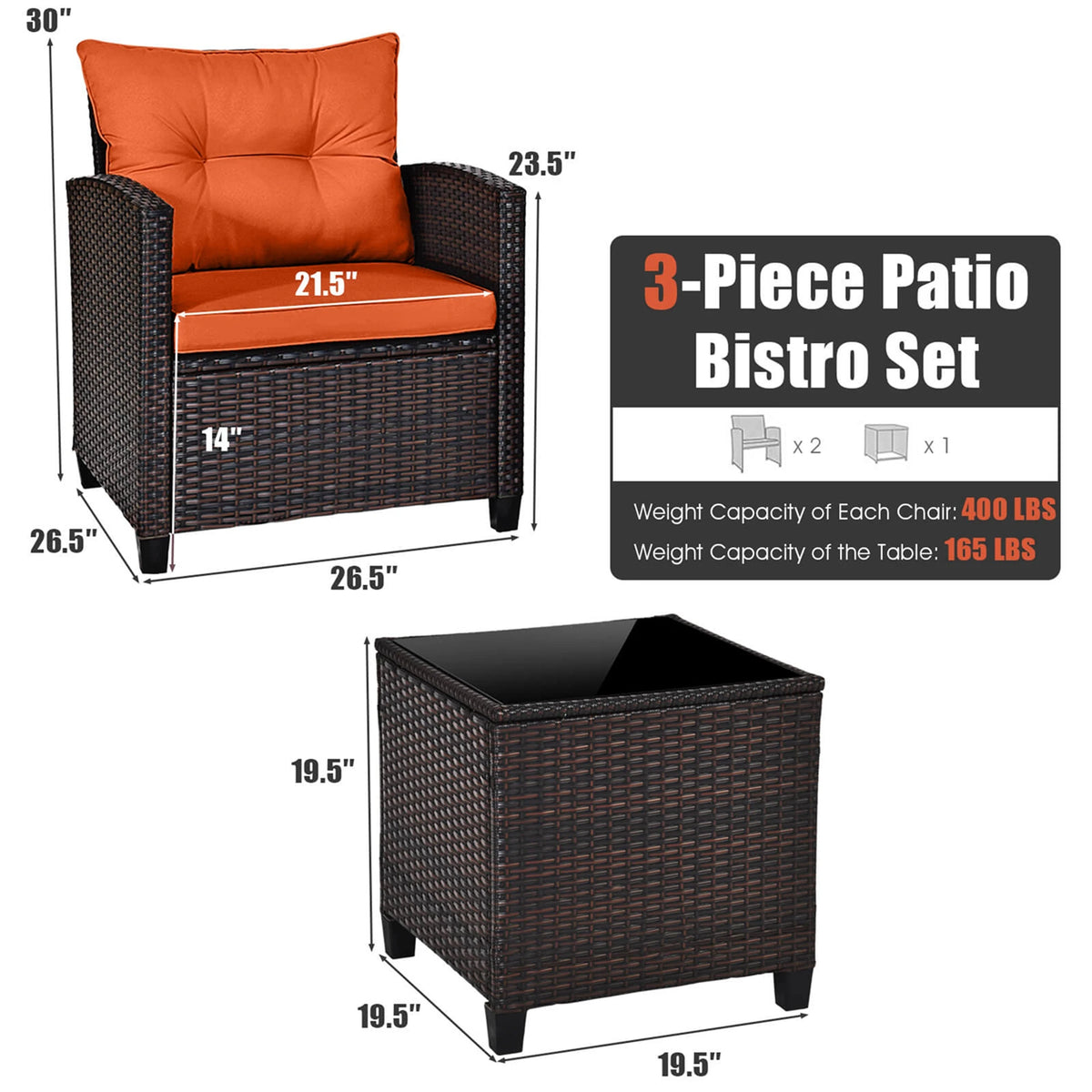 Homasis Outdoor Patio Rattan Conversation Sofa Set With Cushions