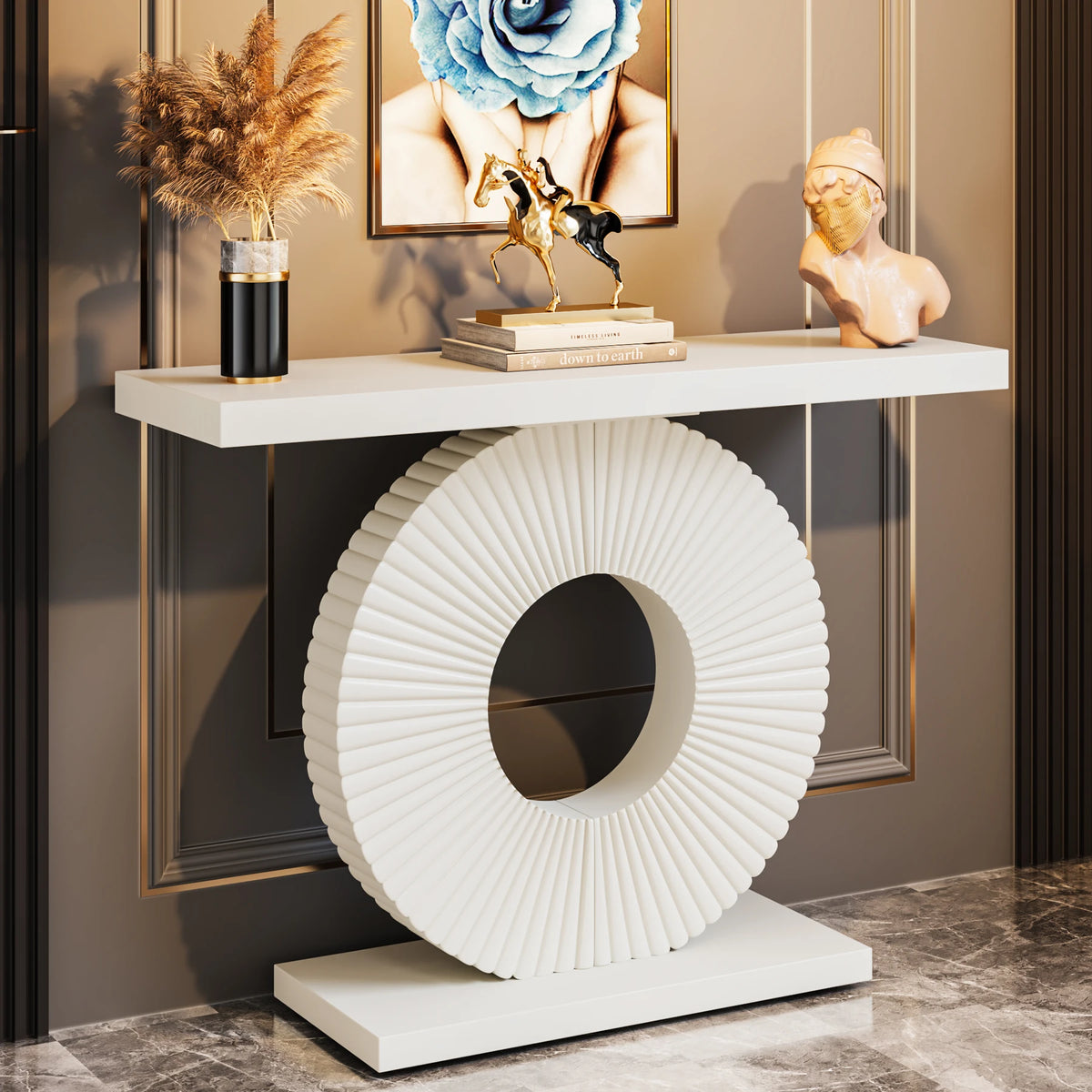 Tribesigns Modern Console Table With Geometric Wooden Base Frame